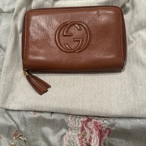 Gucci Brown Leather Zip Around Wallet with Tassel